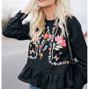 ZARA black embroidered blouse